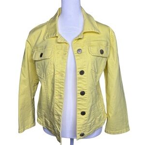 CAbi Denim Jean Jacket Yellow M Neon Bright Canary Pockets Stretch Classic Fit